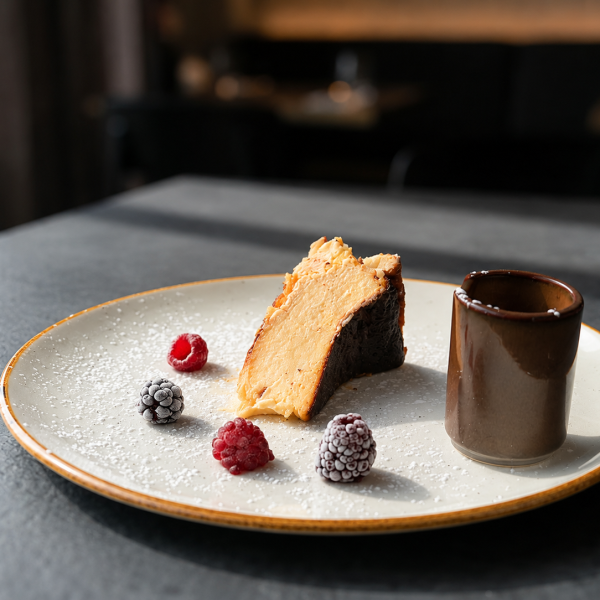 San Sebastian Cheesecake im Esszimmer Dresden